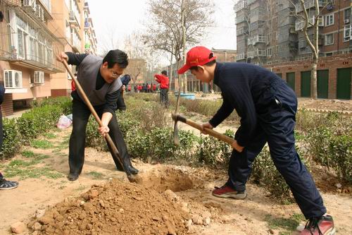 老师和同学们在一起劳动